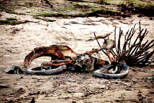 A damaged motorcycle ready for parts extraction.