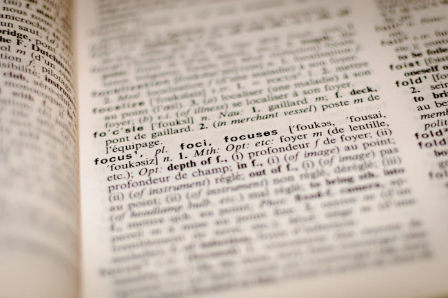 A close-up of a dictionary page
