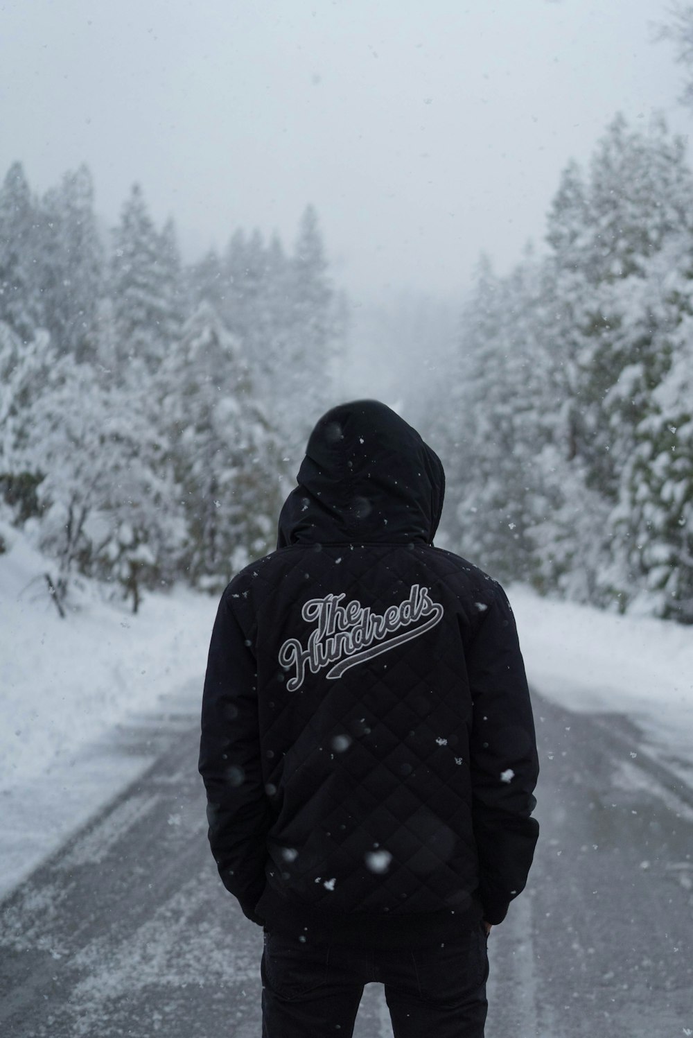 person wearing black hooded jacket