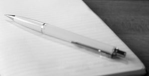 An elegant ballpoint pen resting on a stylish notebook.