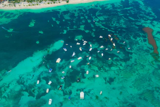Aerial view of Rio’s coastline with boats and people enjoying the water activities