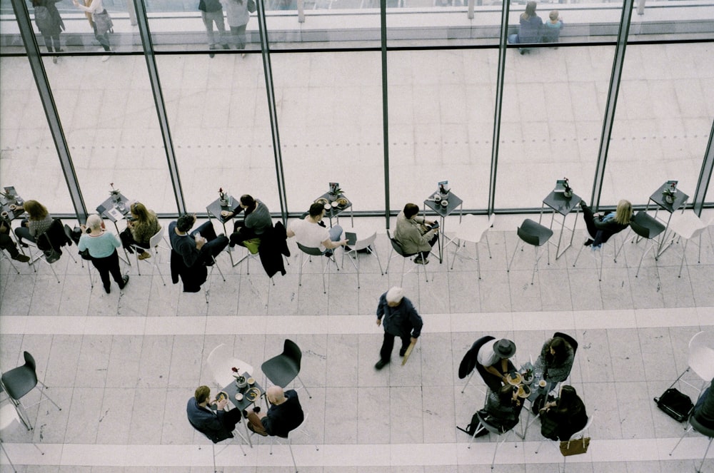 people sitting on chairs near tables during daytime