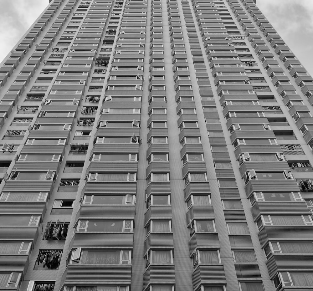 grayscale photo of high-rise building