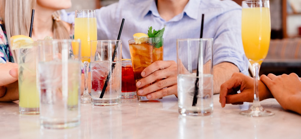 water goblets and highball glasses on the tables