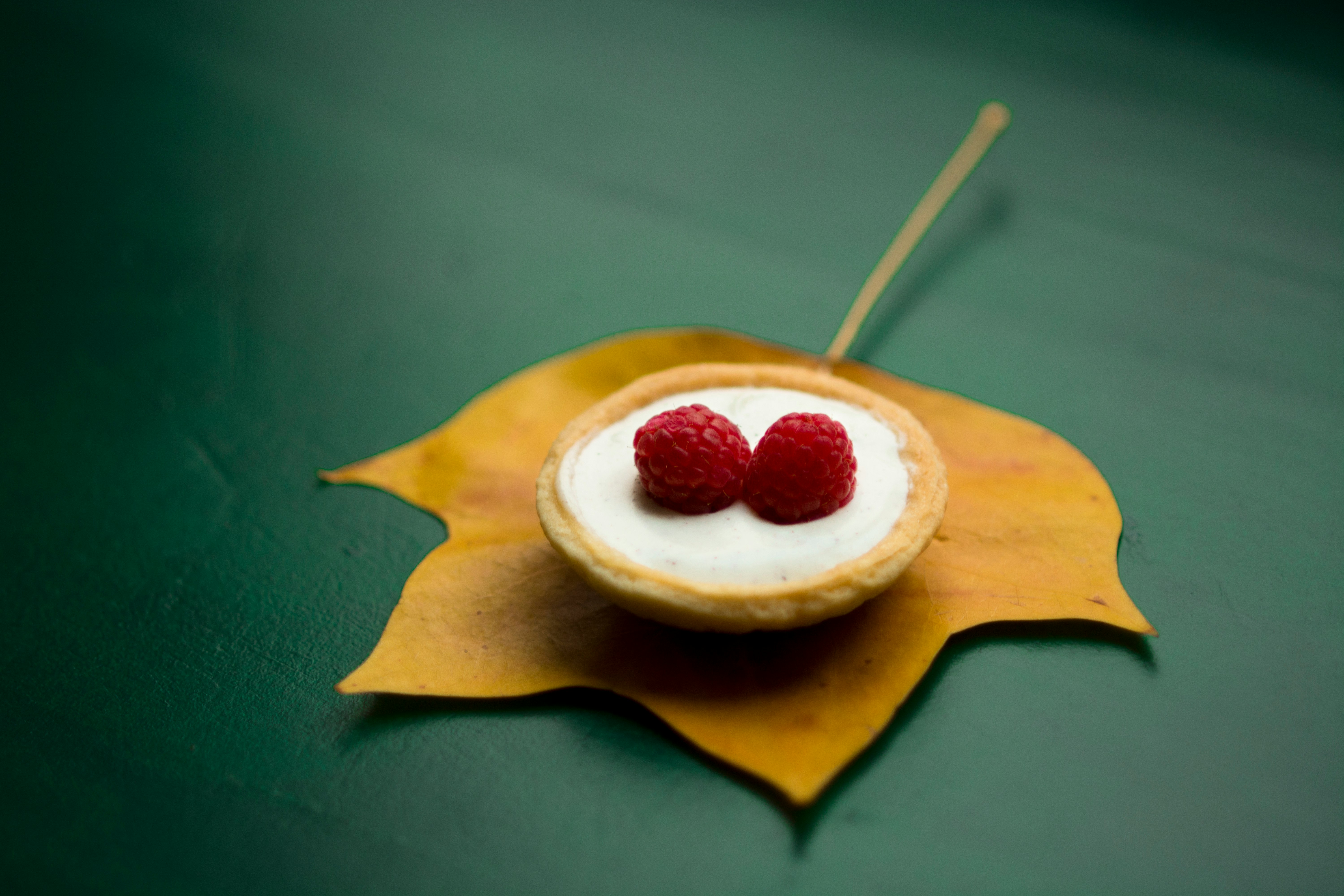 red berry on top of cream in shallow focus photography