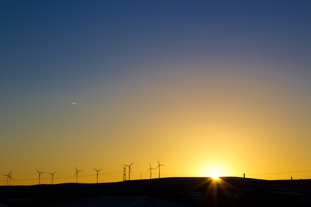 silhouette of road near windmills