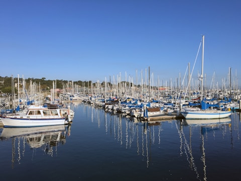 assorted-color yacht on body of water near dock under blue sky during daytime
