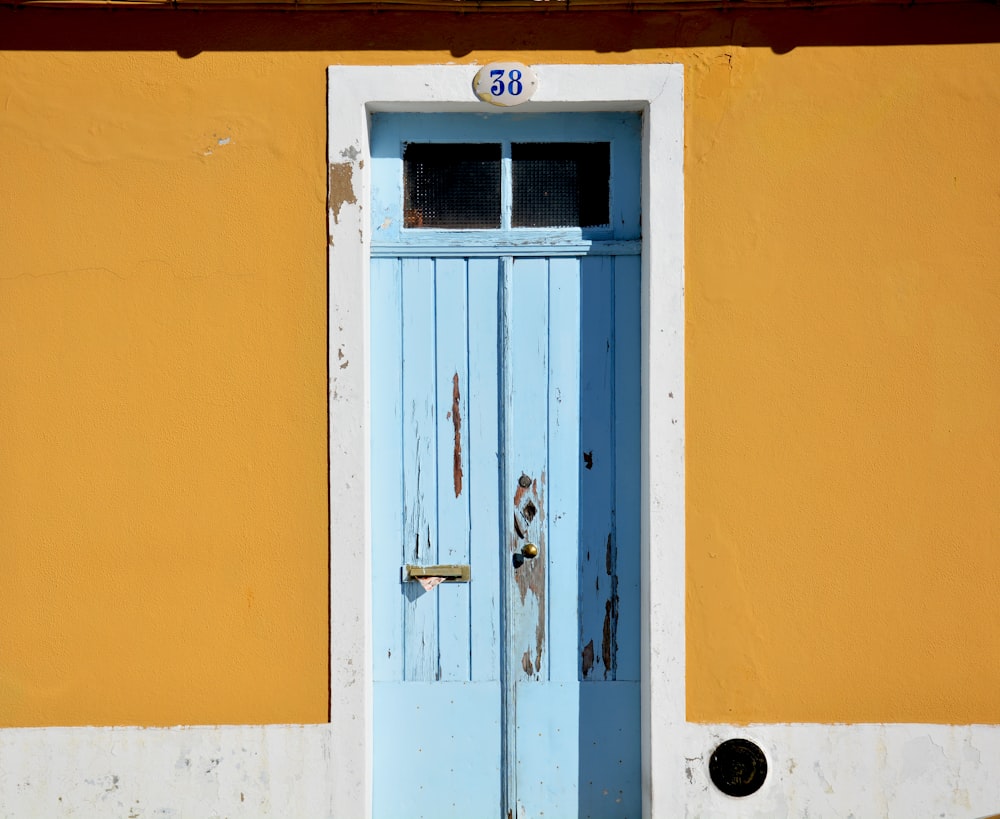 closed blue wooden door