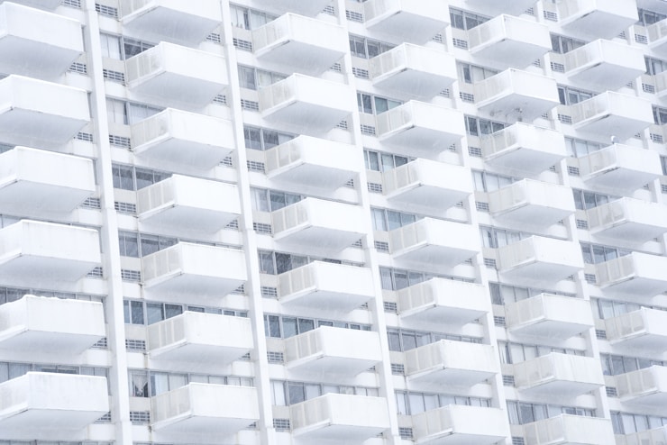 Stern white balconies