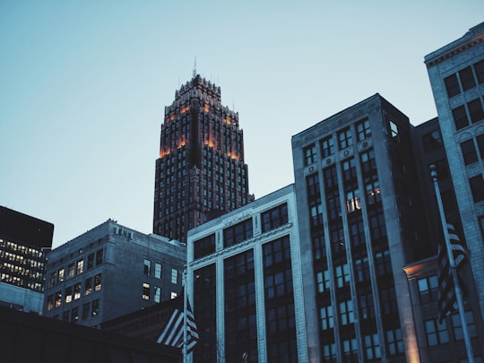 gray building at night in Detroit United States