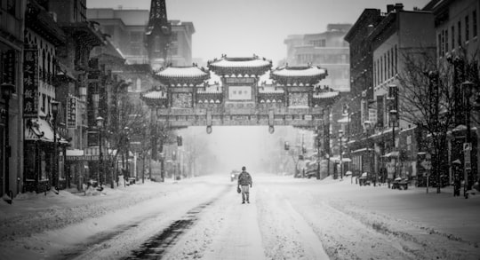 grayscale photo of arc in Chinatown United States