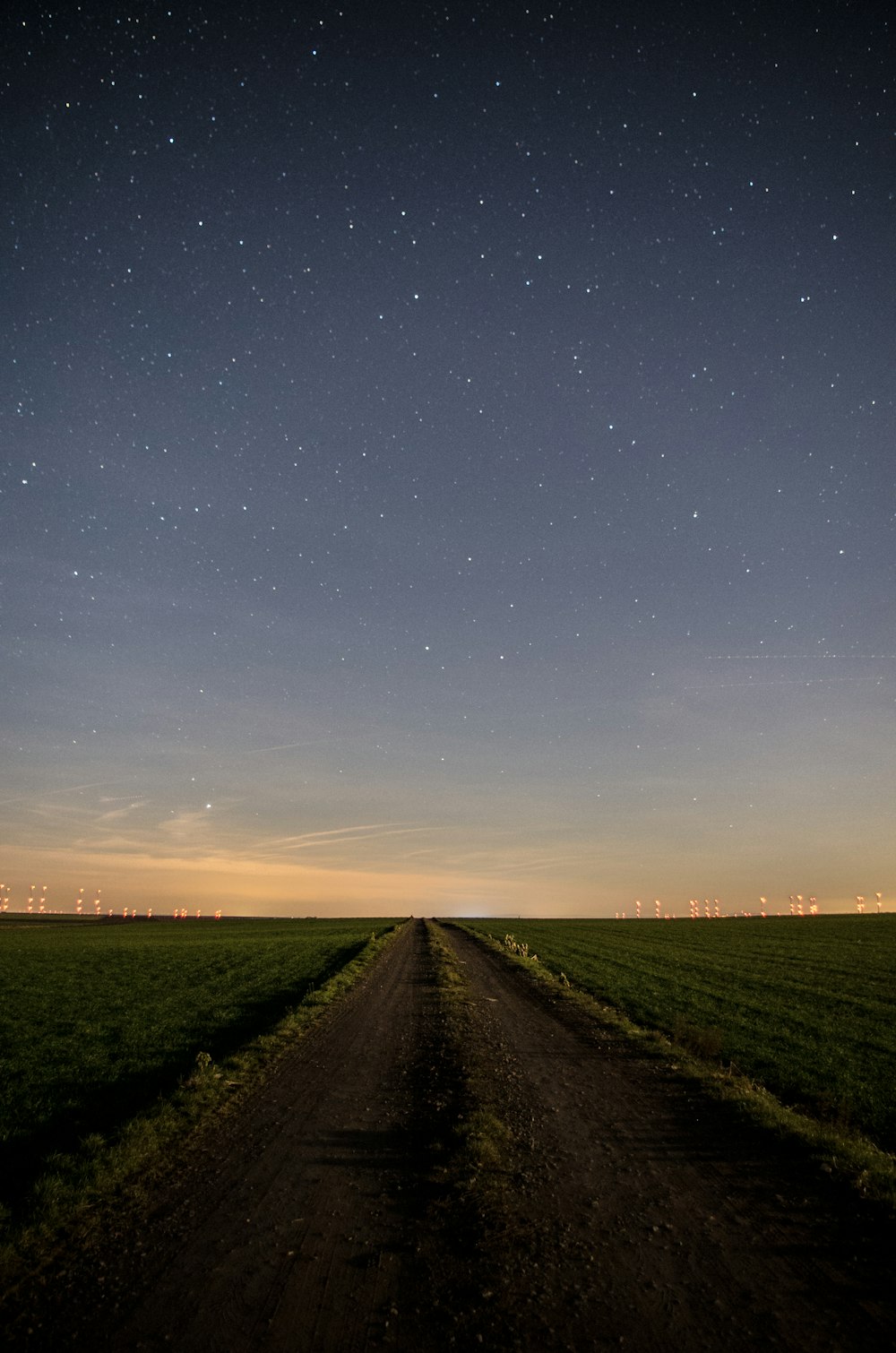 green grass field under blue sky during night time