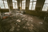 empty room with bed frames
