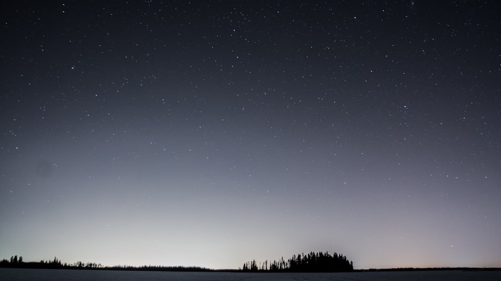 the night sky with stars above a snow covered field