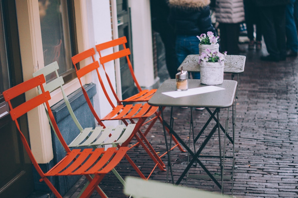 orange and white bench