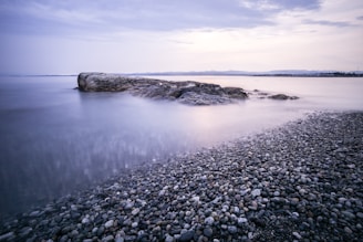 stony beach during cloudy day