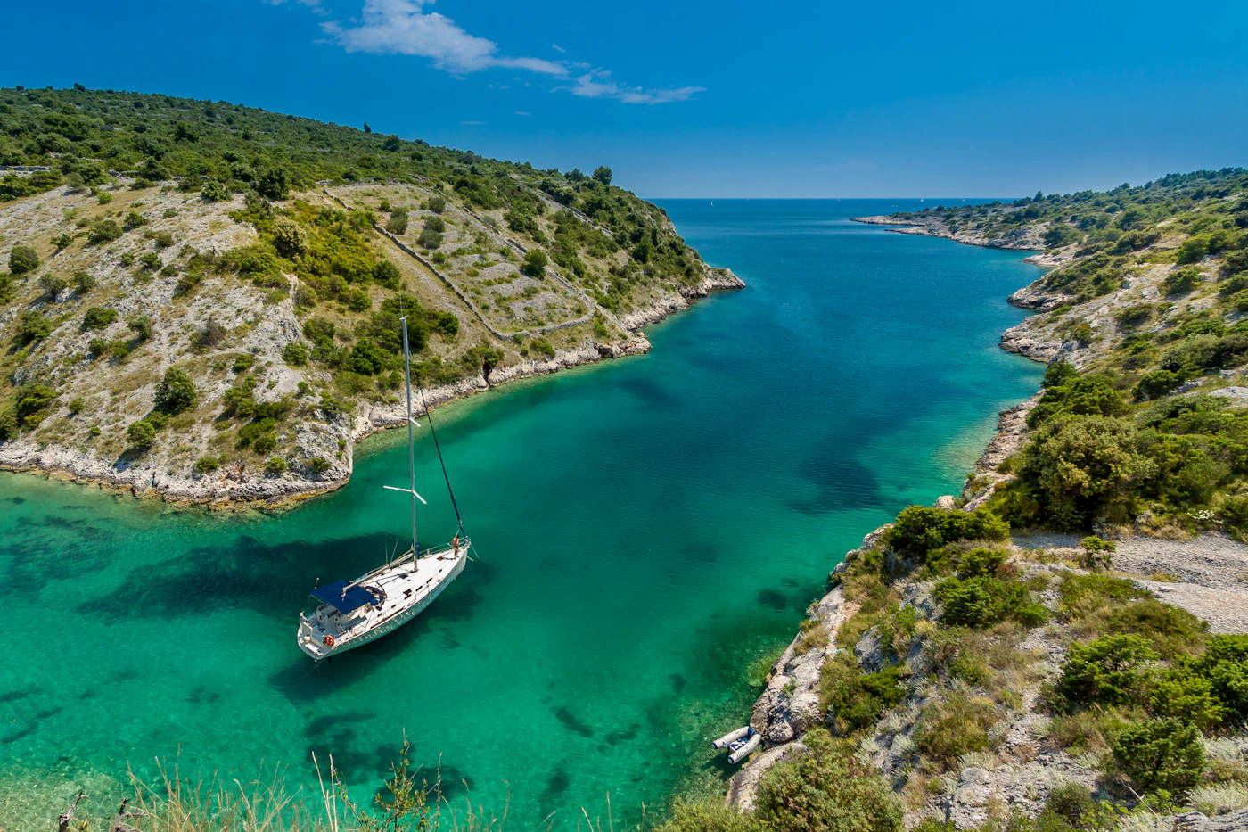 Aerial view of boats near Trogir, Croatia