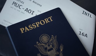 passport booklet on top of white paper