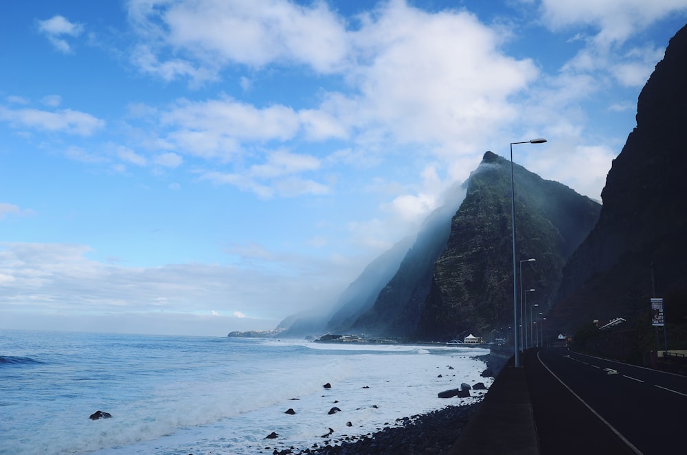 lamp post on seashore