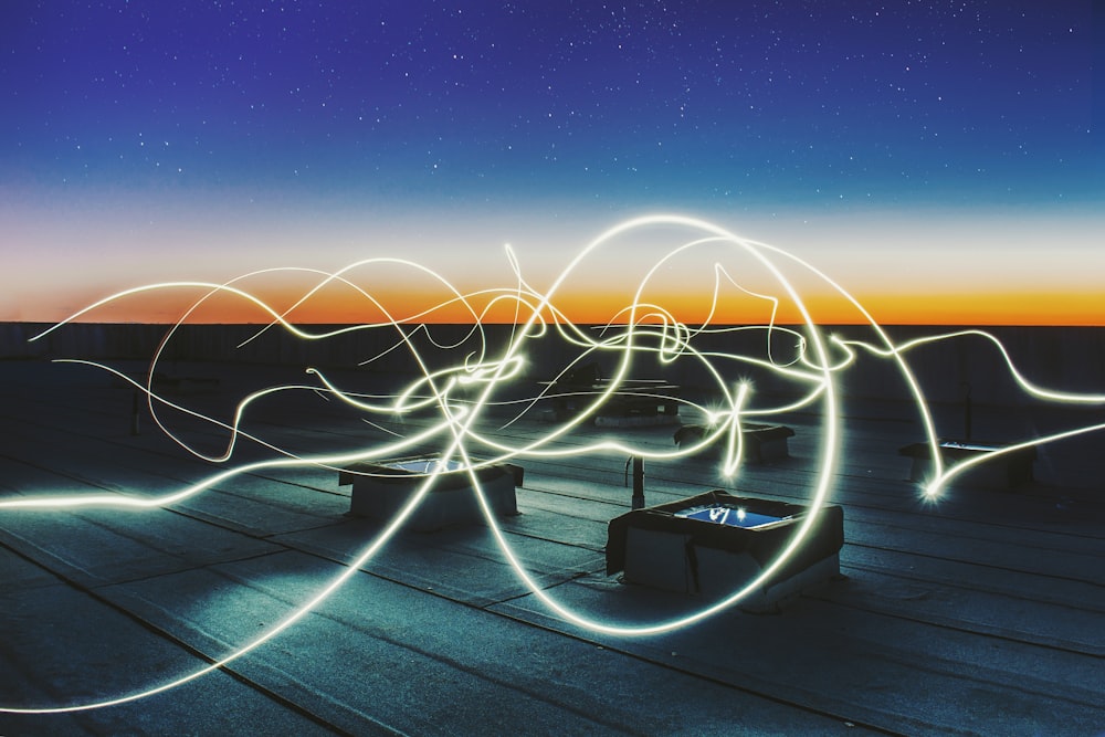 time lapse photography of square containers at night