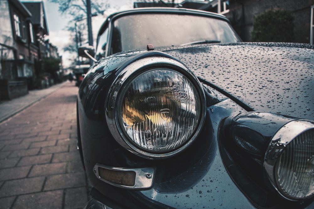 close up photography of black car