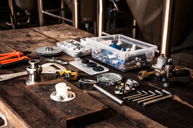 Flat lay of an assorted hand tool set