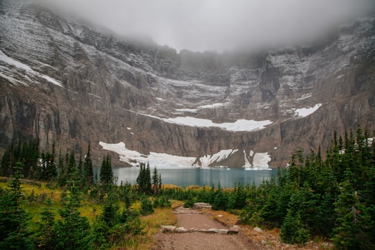 landscape photography of lake near mountain in Iceberg Lake United States