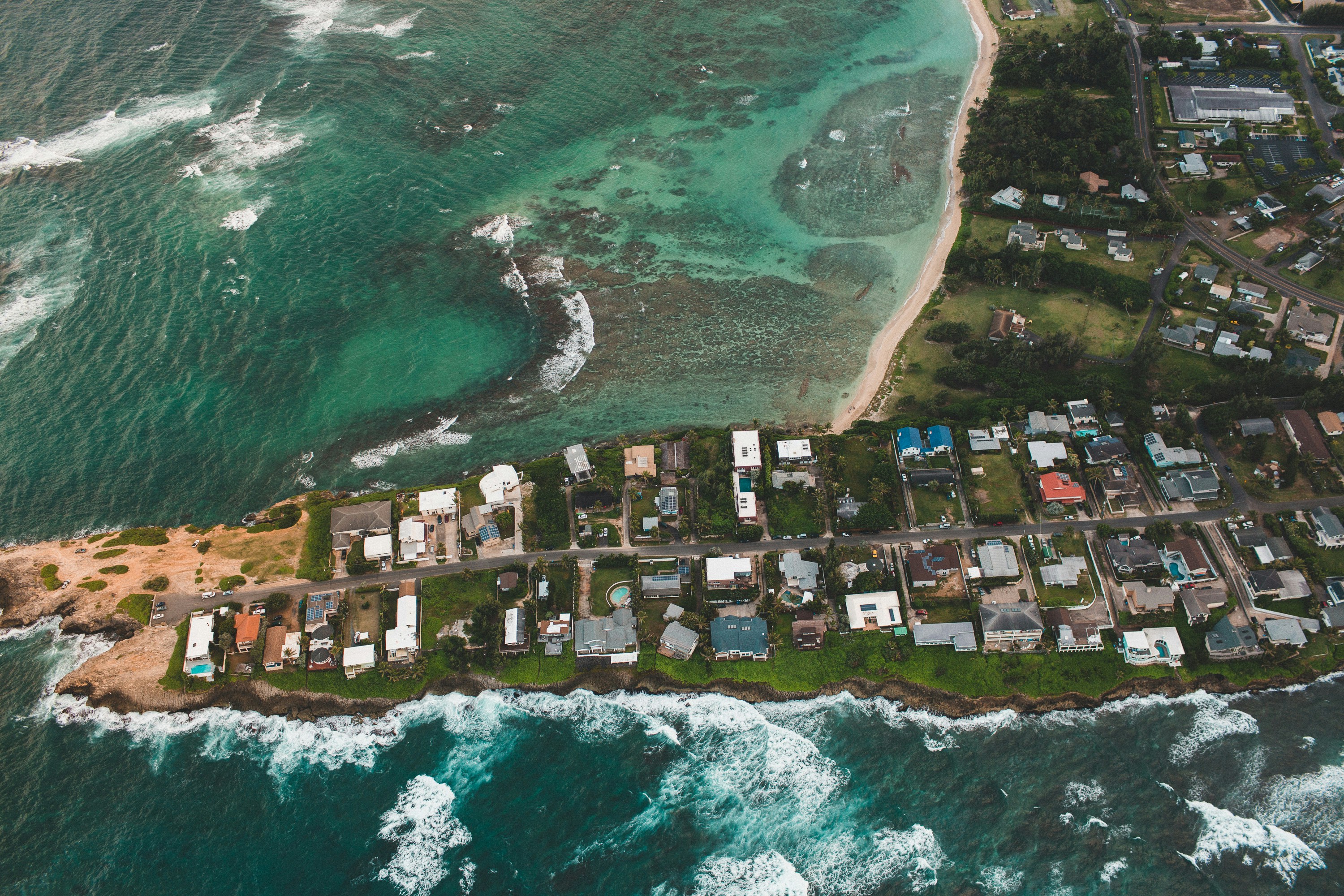 aerial view of village on an island
