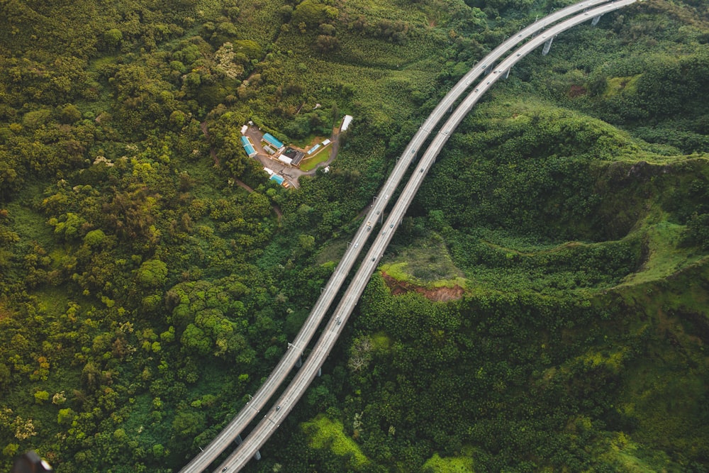 aerial photography of bridge road