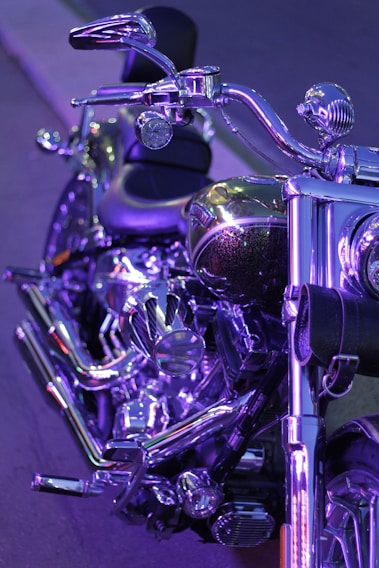 A close-up of a beautifully customized motorcycle showcasing intricate details.
