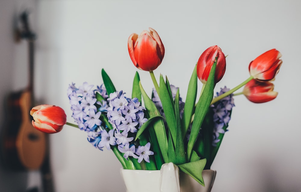 five red tulips