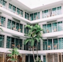 coconut palm trees in hotel lobby