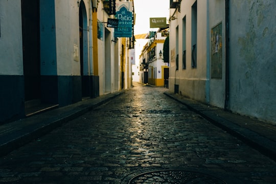 empty street between white concrete buildings during daytime in Córdoba Spain