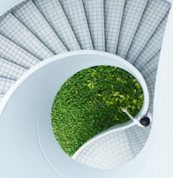 woman standing spiral stairs