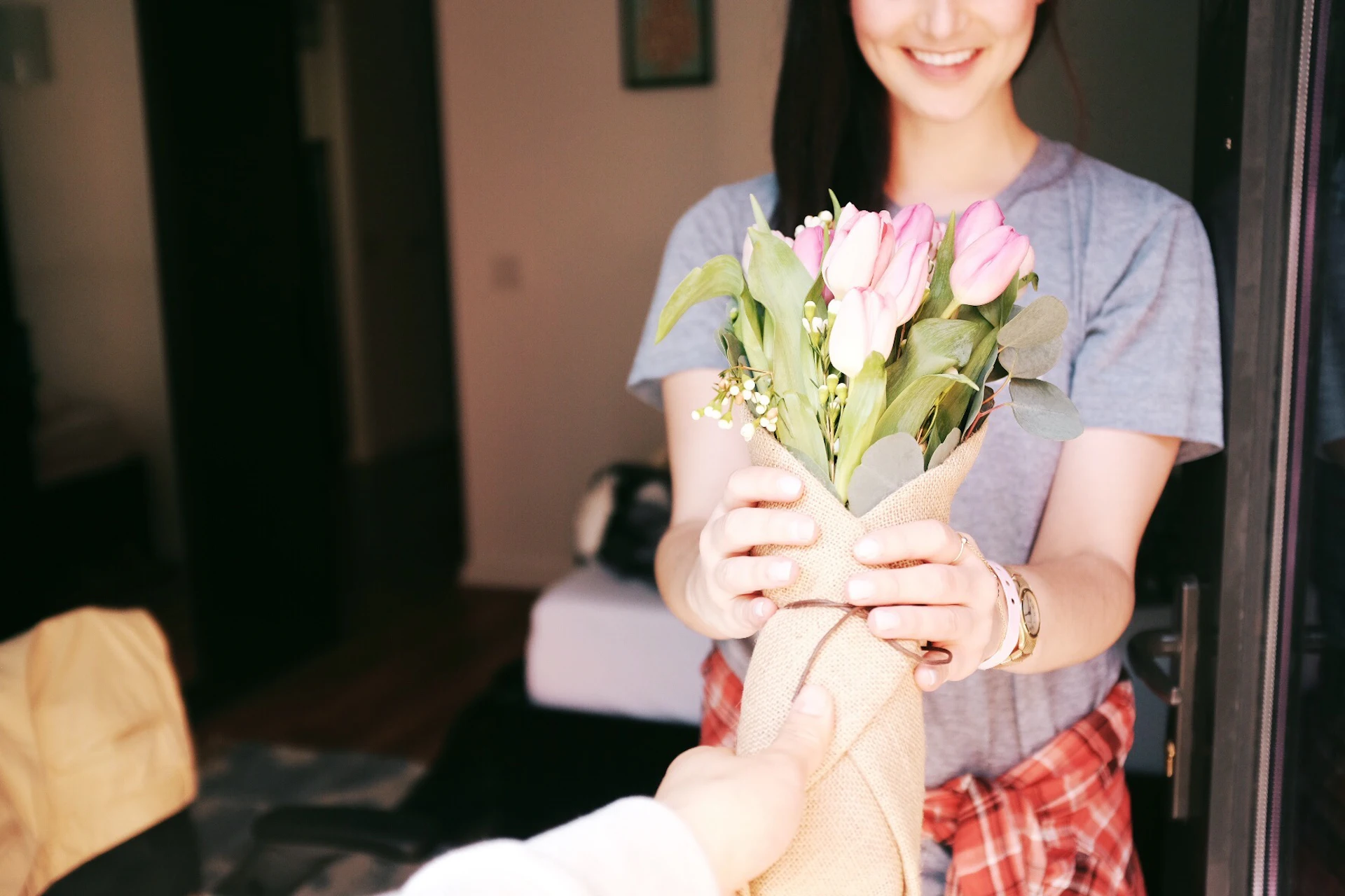A beautifully wrapped bouquet ready to be delivered