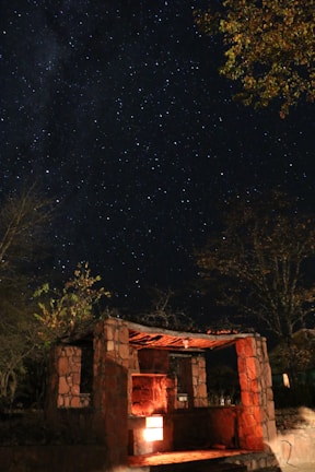 A cozy Minecraft build showcasing a romantic garden scene under a starlit sky.