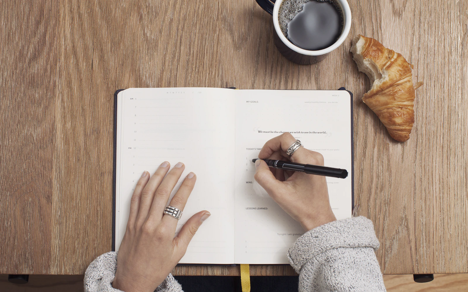 Notebook, pencil, and planning notes on a desk