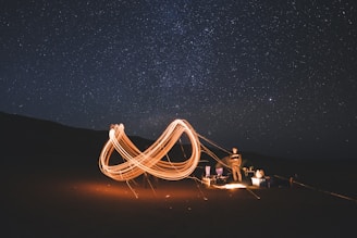 timelapse photography of steel wool fire dancing at night