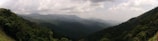 Panoramic view of rolling mountains and dense forests from the retreat’s hillside.