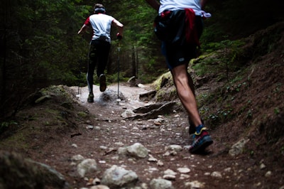 two people running