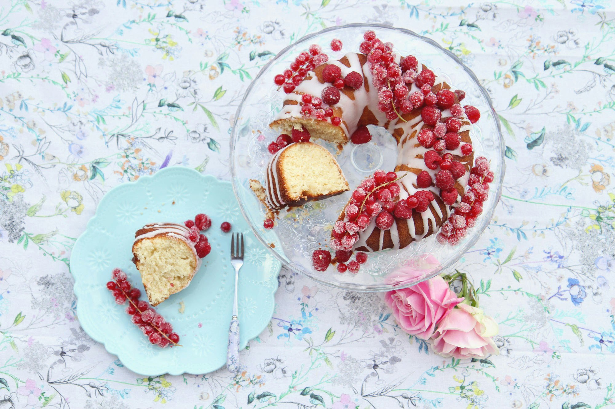 berry topped baked pastry with footed tray