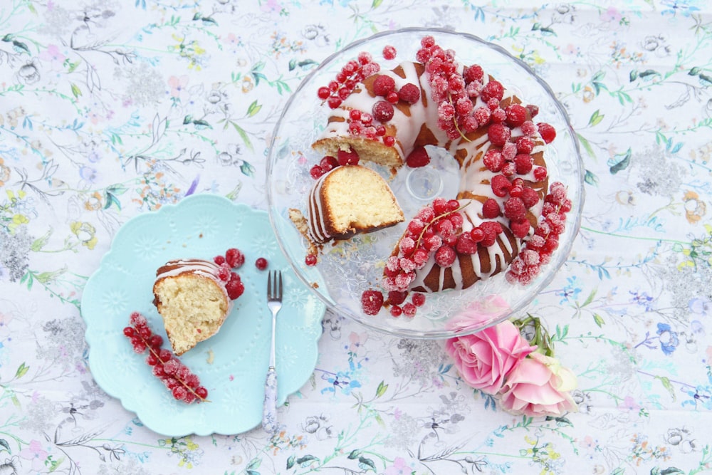 berry topped baked pastry with footed tray