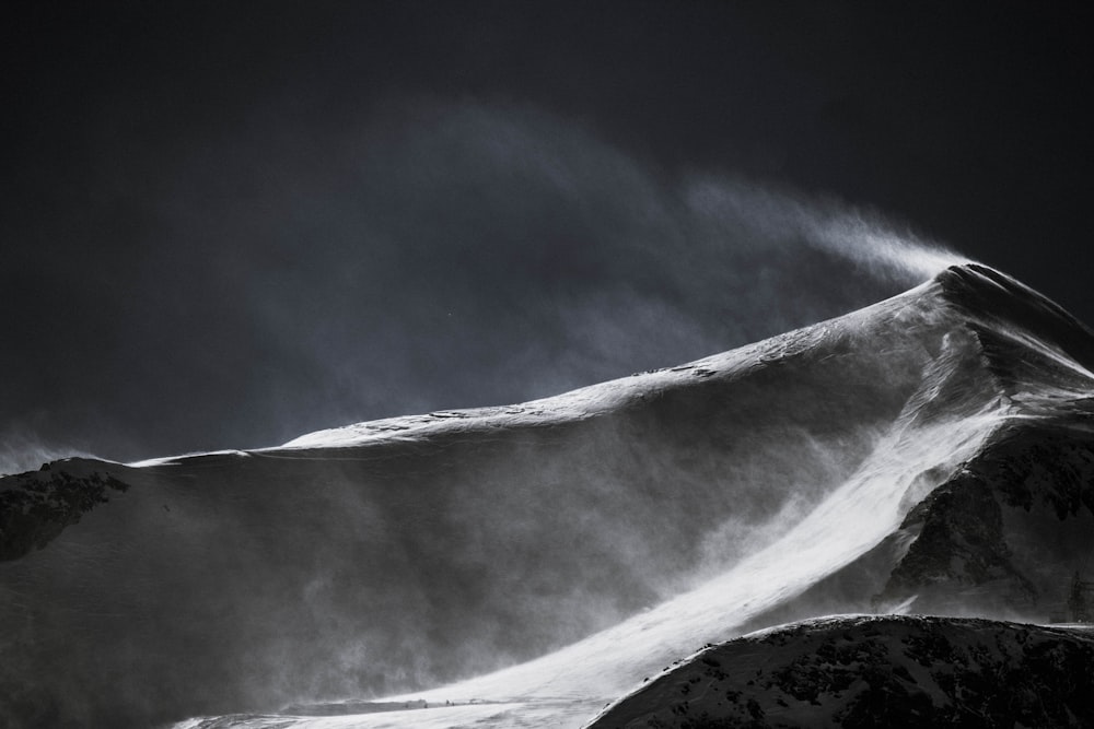 grayscale photo of snow covered mountain