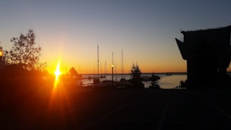 Sunset over the marina in Campos, with boats gently bobbing and warm golden light reflecting on the water.