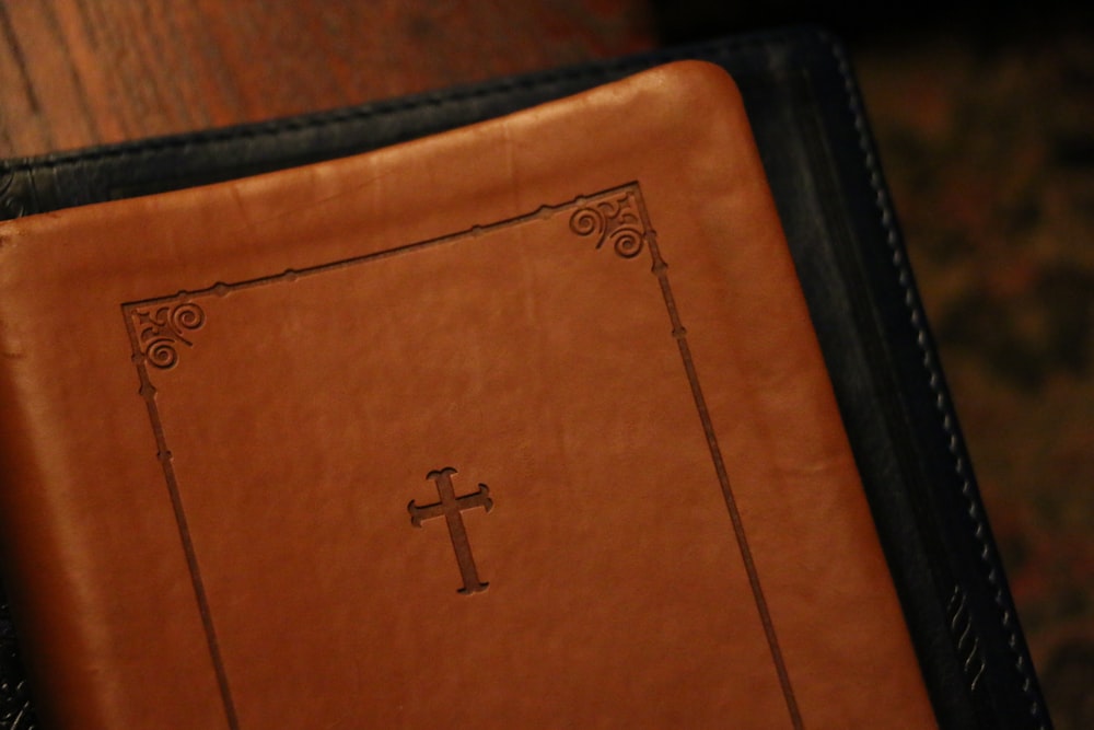 brown leather cover bible book