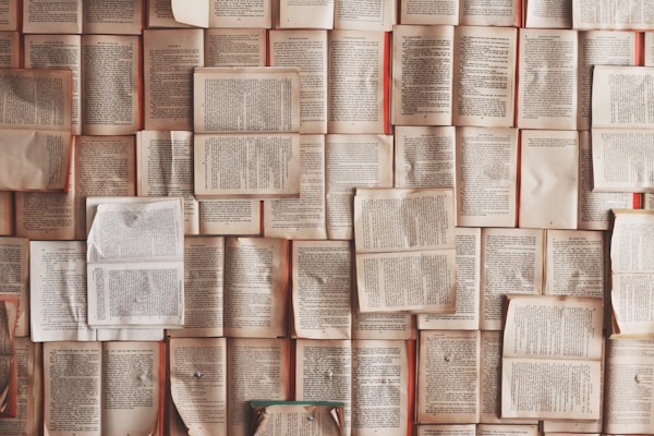 a surface covered in old books