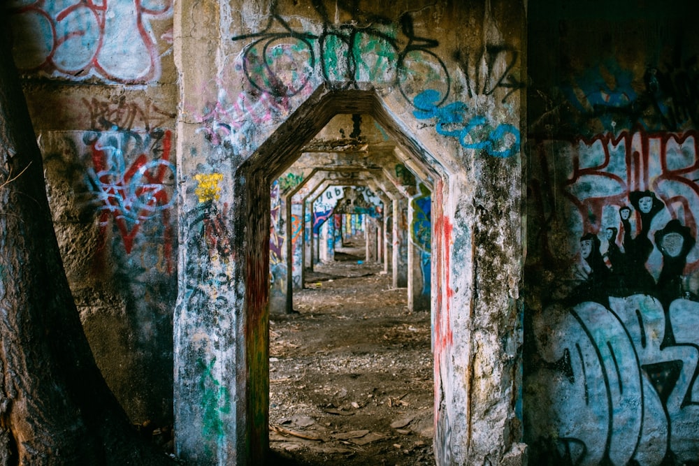 gray concrete with paints hallway