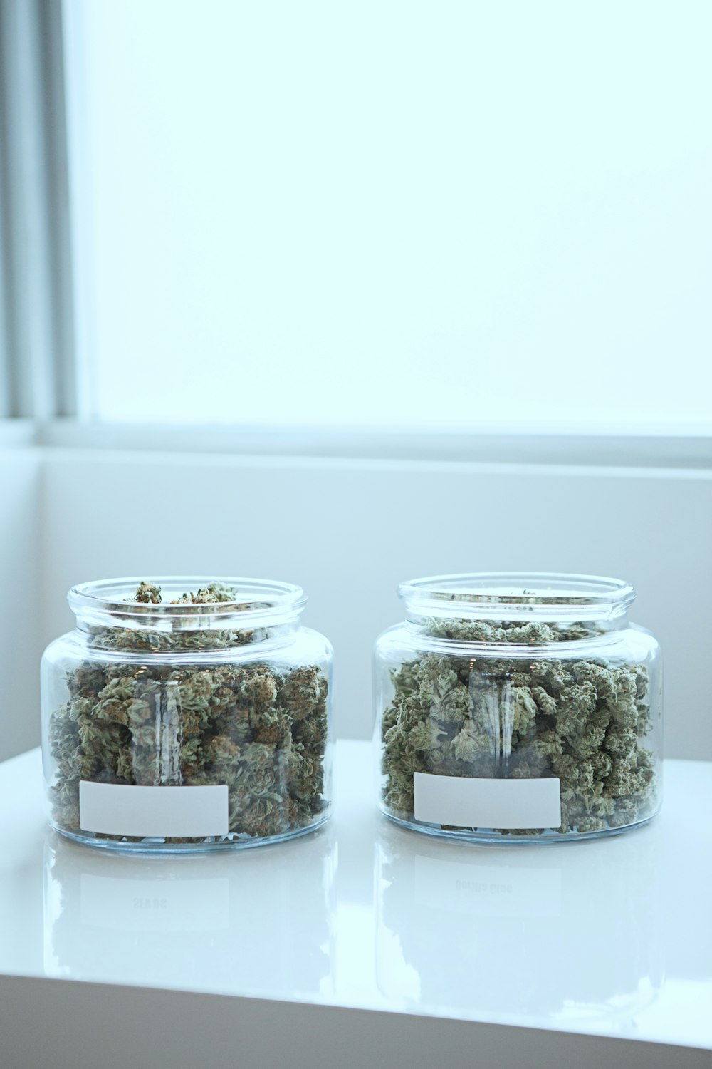 Plein de Kush dans des bocaux en verre transparent sur la table