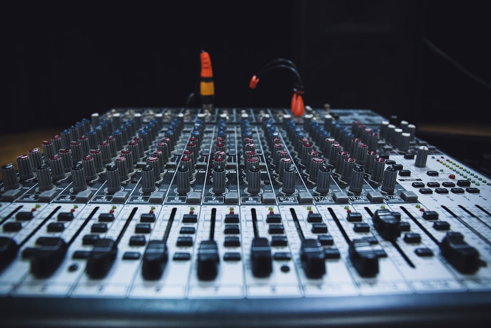 gray and black audio mixer macro shot