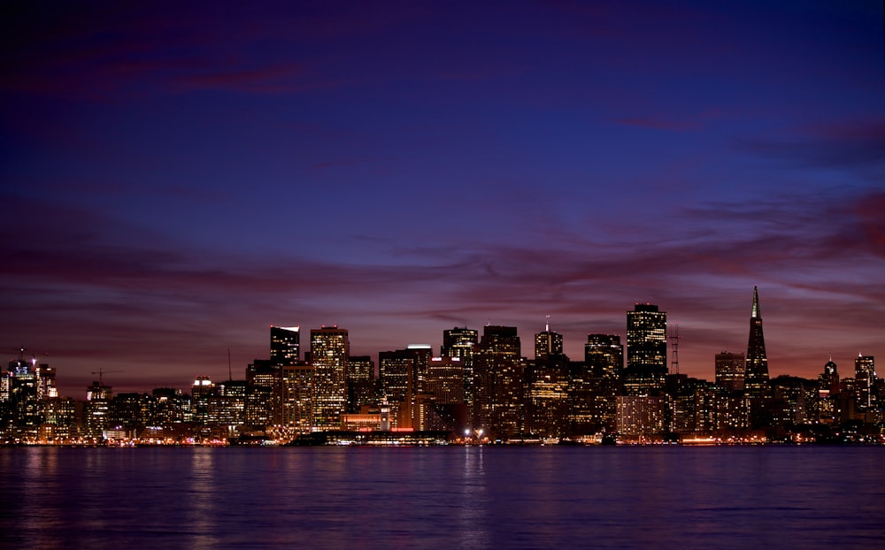 high rise buildings during night time